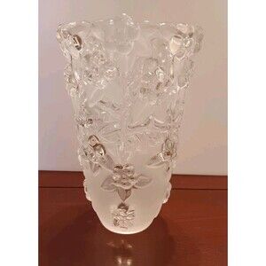 Vtg Mikasa Frosted Crystal Floral Vase Embossed Spring Tulips Made in Germany